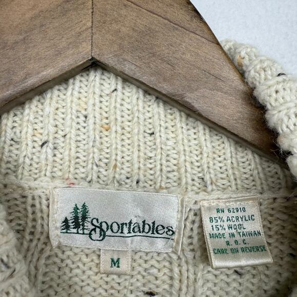 Vintage Sportables Sweater Men's medium Beige Turtleneck Wool Geometric Festive - Picture 6 of 7